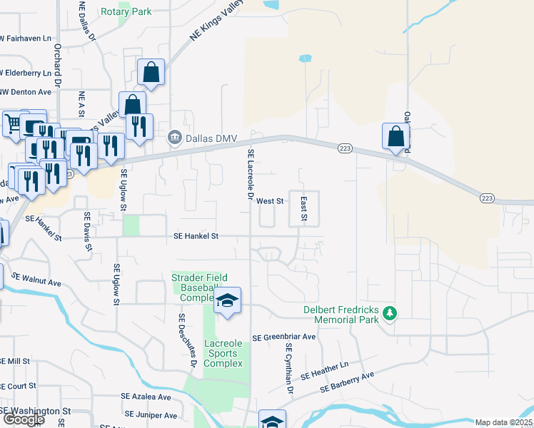 map of restaurants, bars, coffee shops, grocery stores, and more near 300 Southeast Lacreole Drive in Dallas