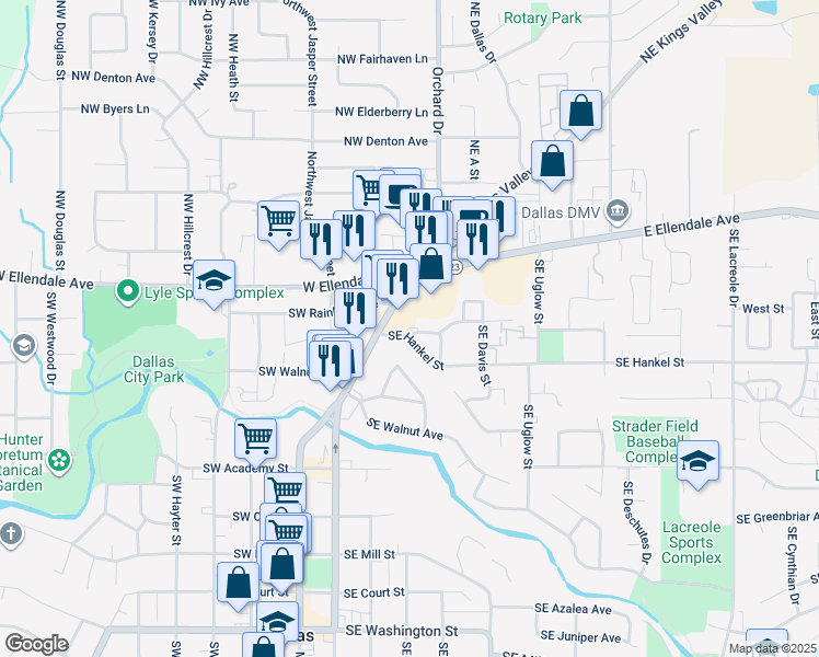 map of restaurants, bars, coffee shops, grocery stores, and more near 280 Southeast Dimick Street in Dallas