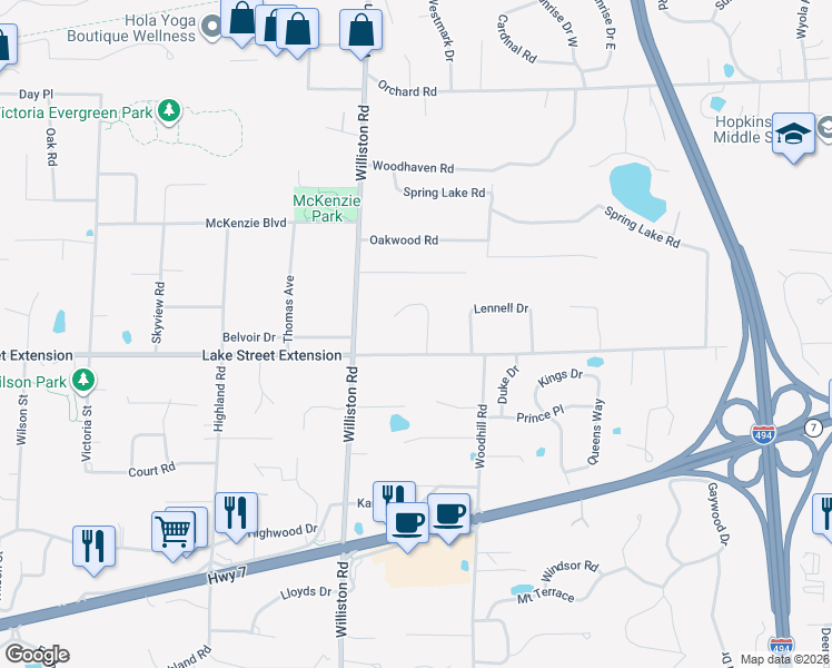 map of restaurants, bars, coffee shops, grocery stores, and more near 4128 Red Oak Ridge in Minnetonka