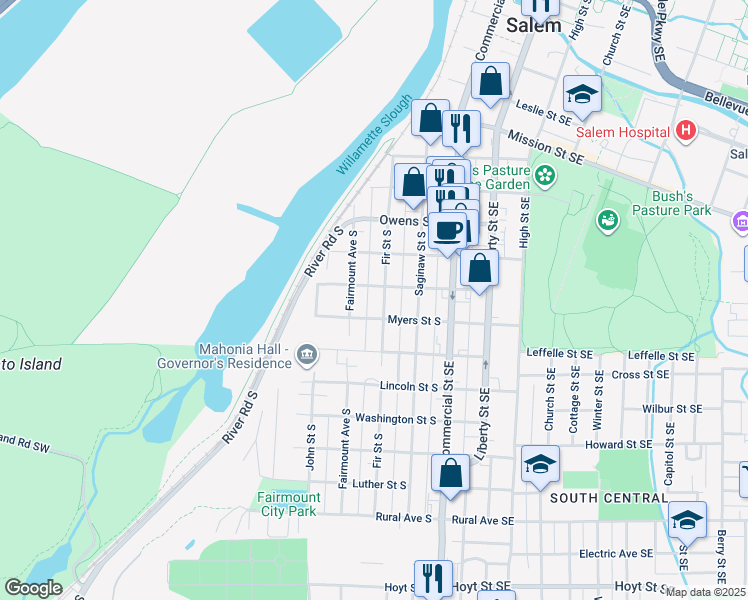 map of restaurants, bars, coffee shops, grocery stores, and more near 362 Wilson Street Southeast in Salem