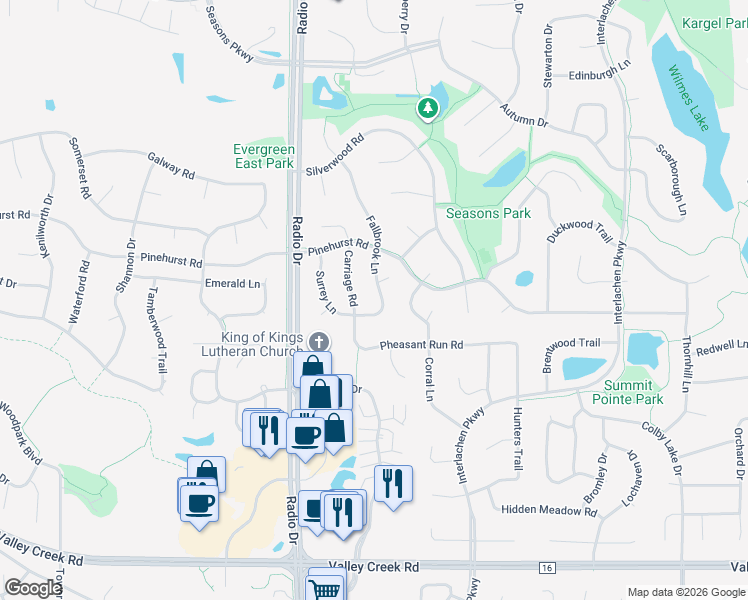 map of restaurants, bars, coffee shops, grocery stores, and more near 1435 Carriage Road in Woodbury