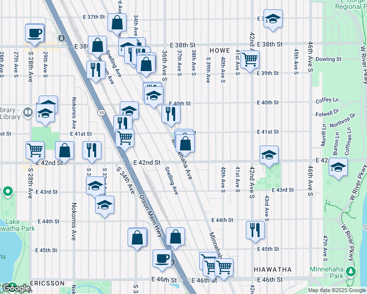 map of restaurants, bars, coffee shops, grocery stores, and more near in Minneapolis