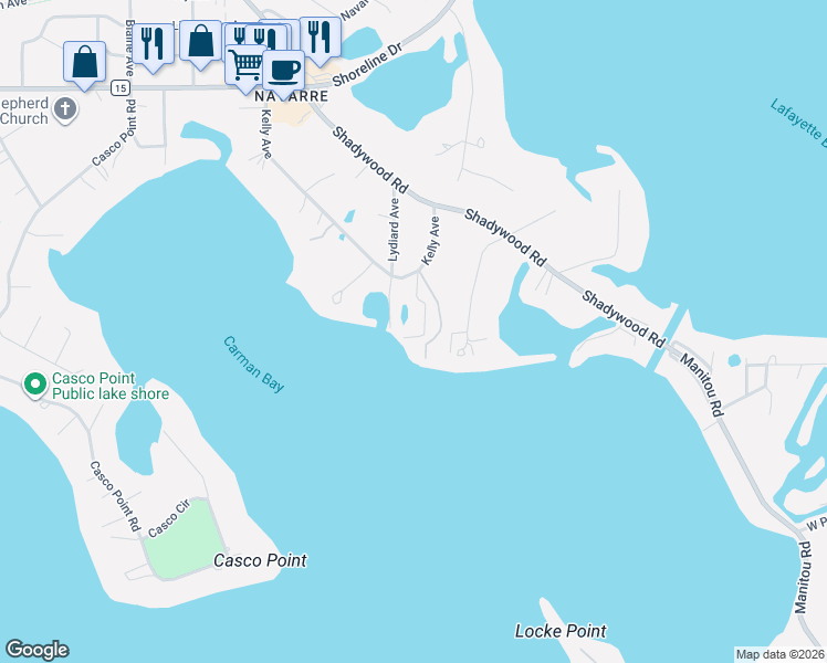 map of restaurants, bars, coffee shops, grocery stores, and more near 2707 Walters Port Lane in Excelsior