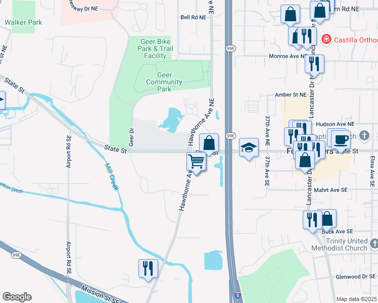 map of restaurants, bars, coffee shops, grocery stores, and more near 3335 State Street in Salem