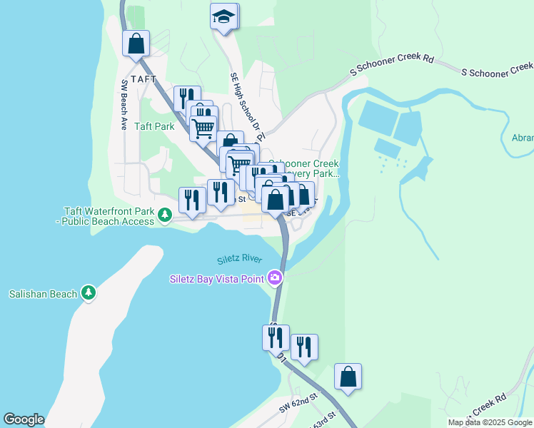 map of restaurants, bars, coffee shops, grocery stores, and more near 1241 Southwest 51st Street in Lincoln City