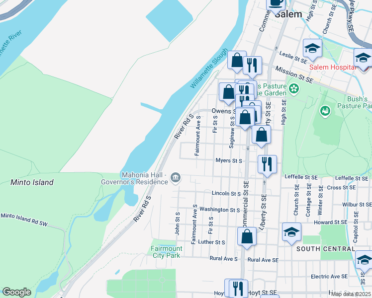 map of restaurants, bars, coffee shops, grocery stores, and more near 1320 John Street South in Salem