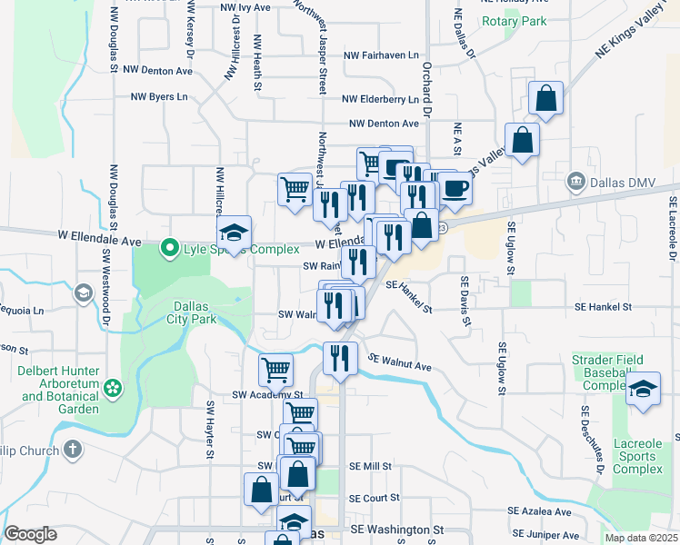 map of restaurants, bars, coffee shops, grocery stores, and more near 193 Southwest Rainbow Avenue in Dallas