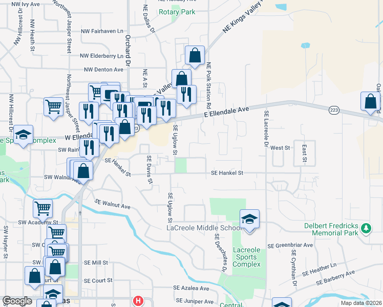 map of restaurants, bars, coffee shops, grocery stores, and more near 230 Southeast Pine Place in Dallas