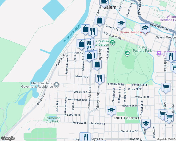 map of restaurants, bars, coffee shops, grocery stores, and more near 140 Wilson Street South in Salem