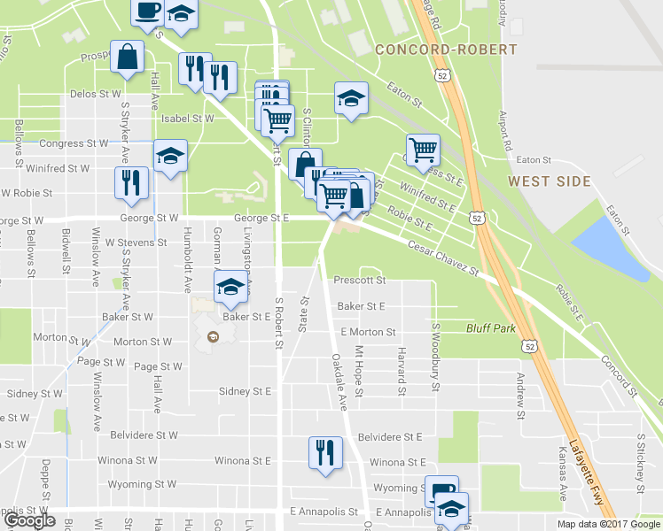 map of restaurants, bars, coffee shops, grocery stores, and more near 604 Oakdale Avenue in Saint Paul