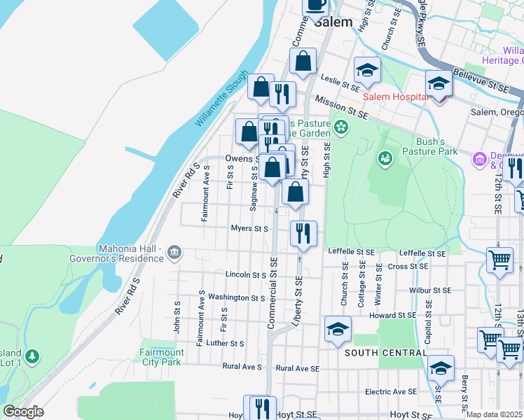 map of restaurants, bars, coffee shops, grocery stores, and more near 160 Wilson Street South in Salem