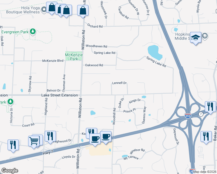 map of restaurants, bars, coffee shops, grocery stores, and more near 14418 Lennell Drive in Minnetonka