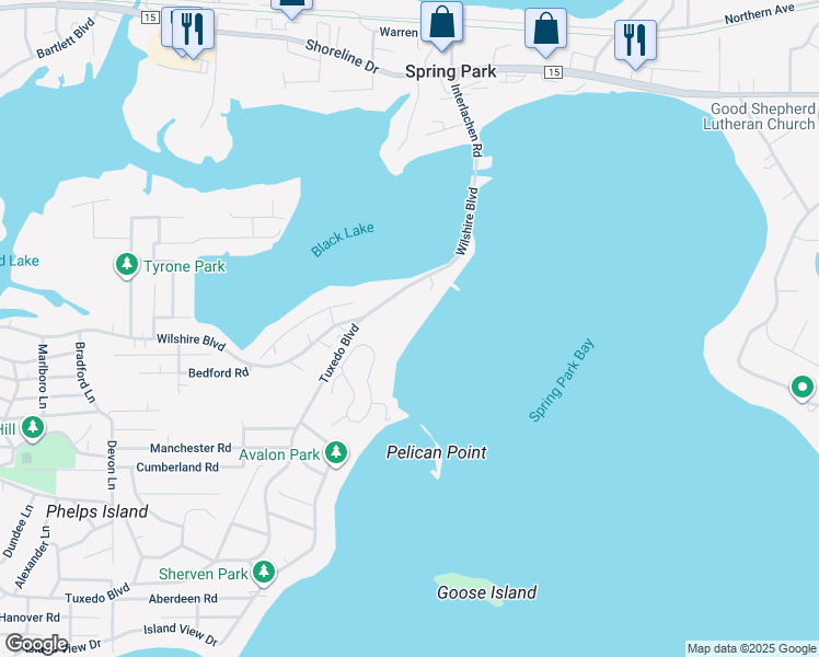 map of restaurants, bars, coffee shops, grocery stores, and more near 4407 Wilshire Boulevard in Mound
