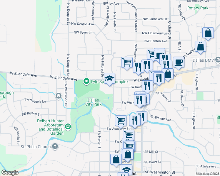 map of restaurants, bars, coffee shops, grocery stores, and more near 185 Southwest Levens Street in Dallas