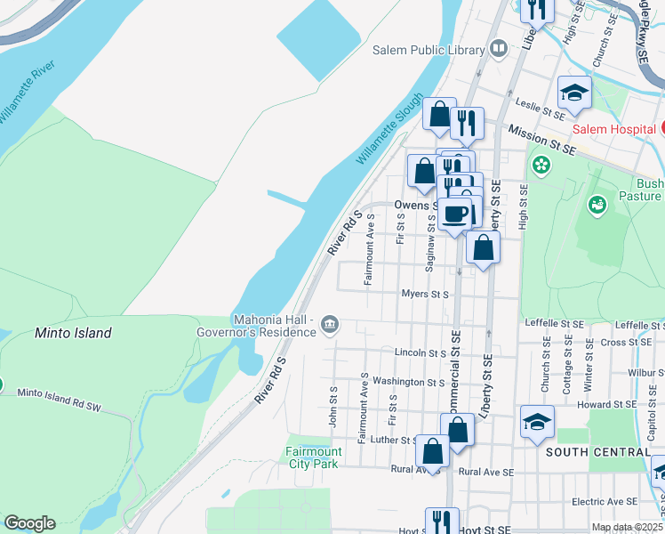 map of restaurants, bars, coffee shops, grocery stores, and more near 1305 John Street South in Salem