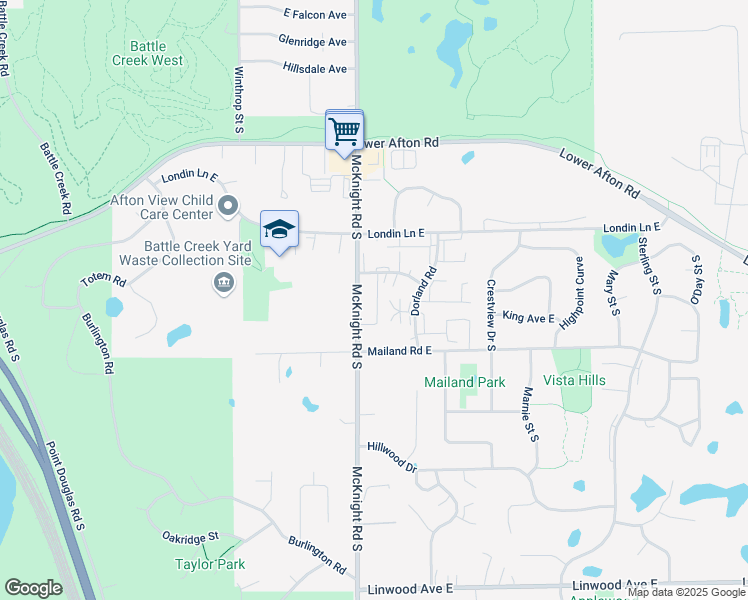 map of restaurants, bars, coffee shops, grocery stores, and more near 450 McKnight Road South in Maplewood