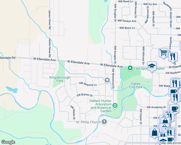 map of restaurants, bars, coffee shops, grocery stores, and more near 157 Southwest Chapman Court in Dallas