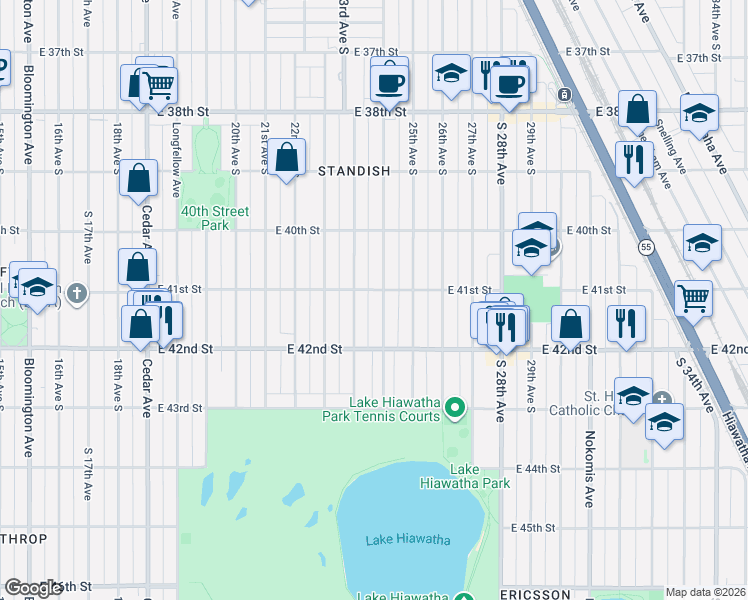 map of restaurants, bars, coffee shops, grocery stores, and more near 4119 24th Avenue South in Minneapolis