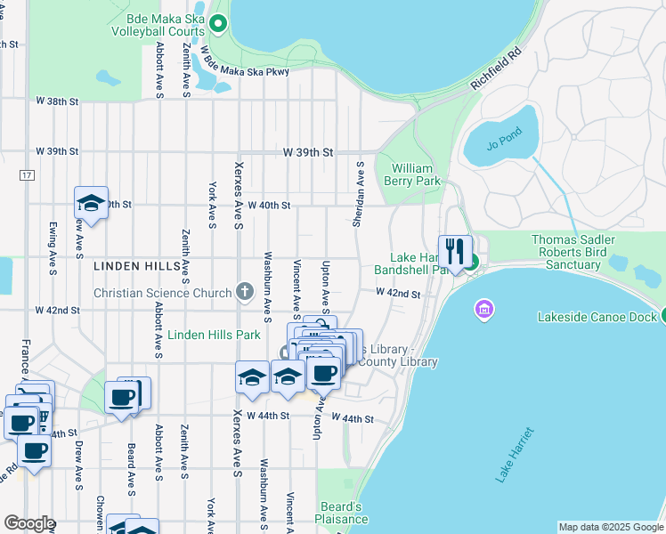 map of restaurants, bars, coffee shops, grocery stores, and more near in Minneapolis