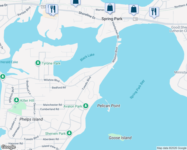 map of restaurants, bars, coffee shops, grocery stores, and more near 4407 Wilshire Boulevard in Mound