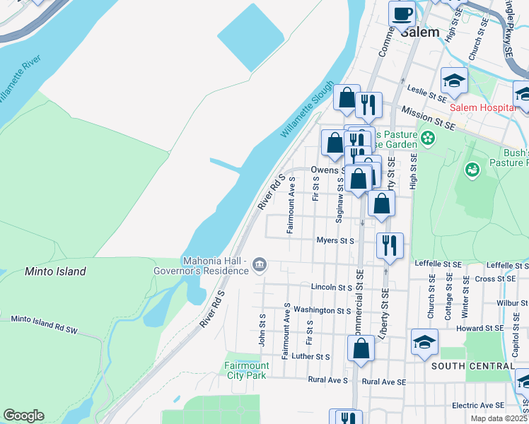 map of restaurants, bars, coffee shops, grocery stores, and more near 1320 John Street South in Salem