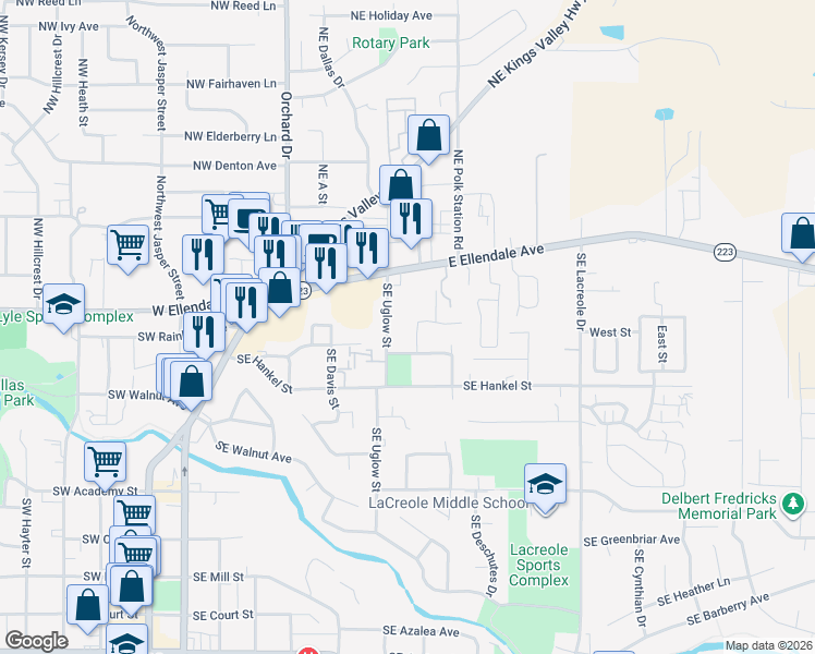 map of restaurants, bars, coffee shops, grocery stores, and more near 230 Southeast Pine Place in Dallas