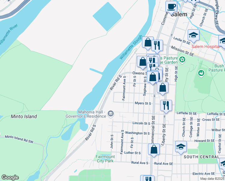 map of restaurants, bars, coffee shops, grocery stores, and more near 1320 John Street South in Salem