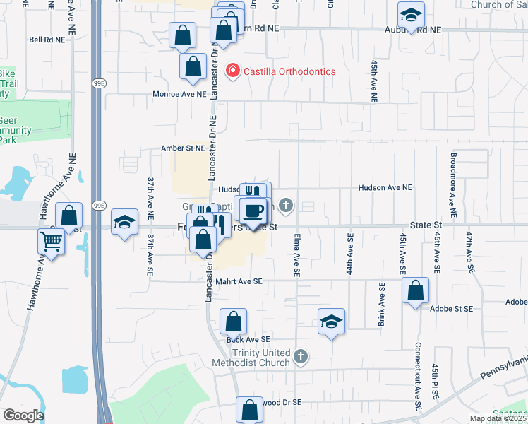 map of restaurants, bars, coffee shops, grocery stores, and more near 4095 State Street in Salem