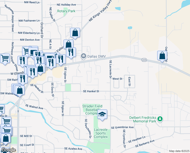 map of restaurants, bars, coffee shops, grocery stores, and more near 608 Southeast Pine Street in Dallas