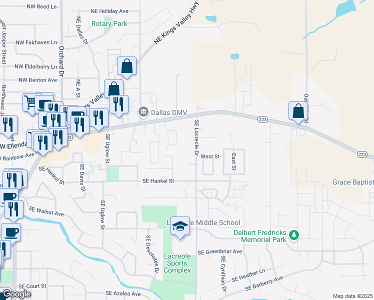 map of restaurants, bars, coffee shops, grocery stores, and more near 217 Southeast Lacreole Drive in Dallas