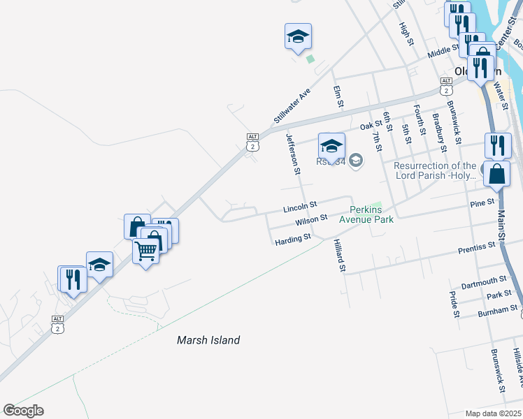 map of restaurants, bars, coffee shops, grocery stores, and more near 65 Shelter Lane in Old Town