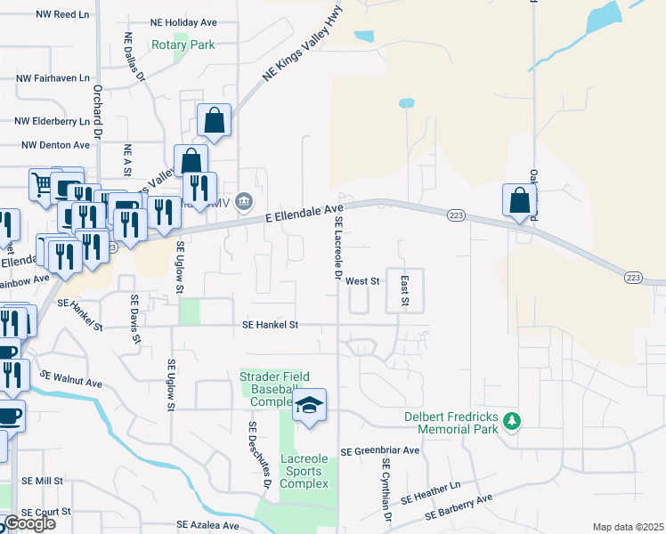 map of restaurants, bars, coffee shops, grocery stores, and more near 217 Southeast Lacreole Drive in Dallas