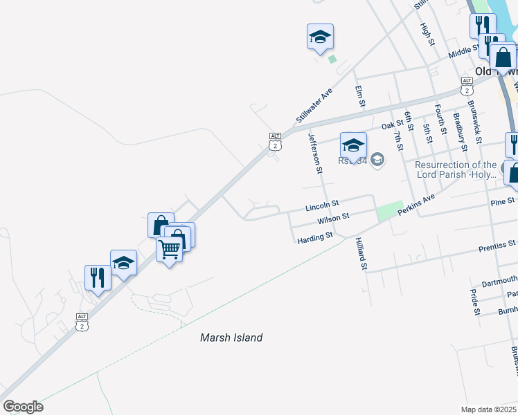 map of restaurants, bars, coffee shops, grocery stores, and more near Shelter Lane in Old Town