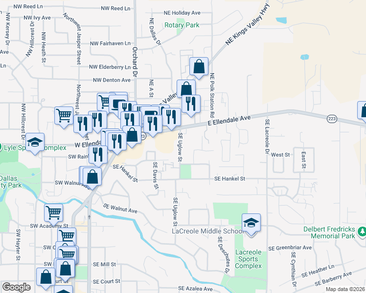 map of restaurants, bars, coffee shops, grocery stores, and more near 200 Southeast Uglow Street in Dallas