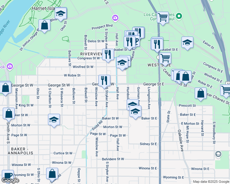 map of restaurants, bars, coffee shops, grocery stores, and more near 543 Hall Avenue in Saint Paul