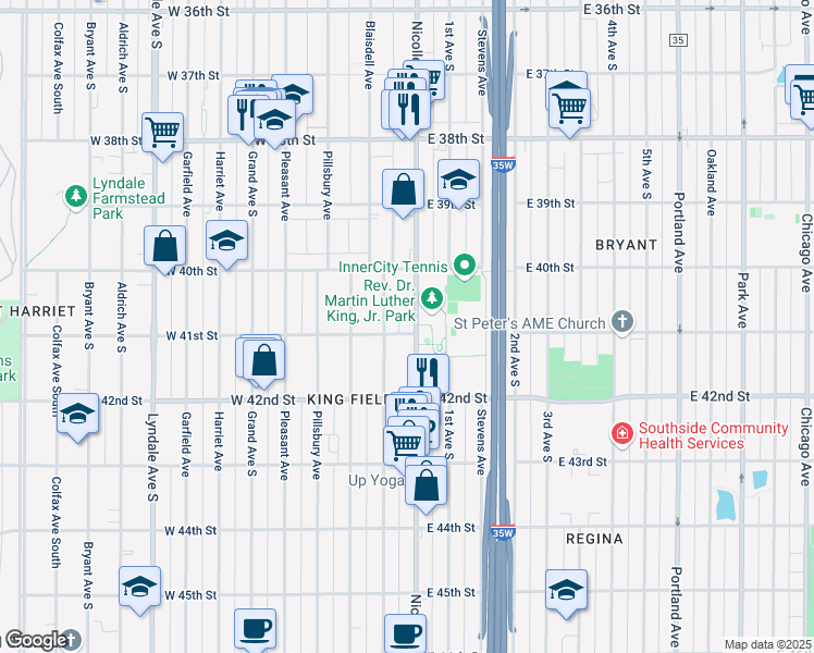 map of restaurants, bars, coffee shops, grocery stores, and more near 4031 Blaisdell Avenue in Minneapolis