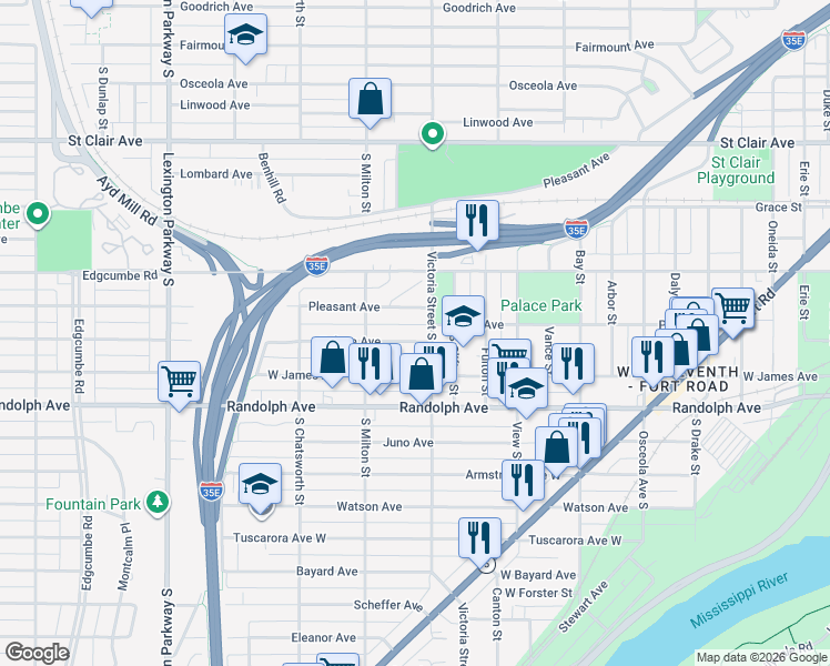 map of restaurants, bars, coffee shops, grocery stores, and more near 864 Monroe Court in Saint Paul