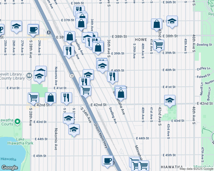 map of restaurants, bars, coffee shops, grocery stores, and more near 4029 Minnehaha Avenue in Minneapolis