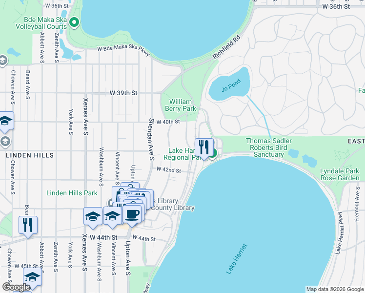 map of restaurants, bars, coffee shops, grocery stores, and more near 4028 Queen Avenue South in Minneapolis