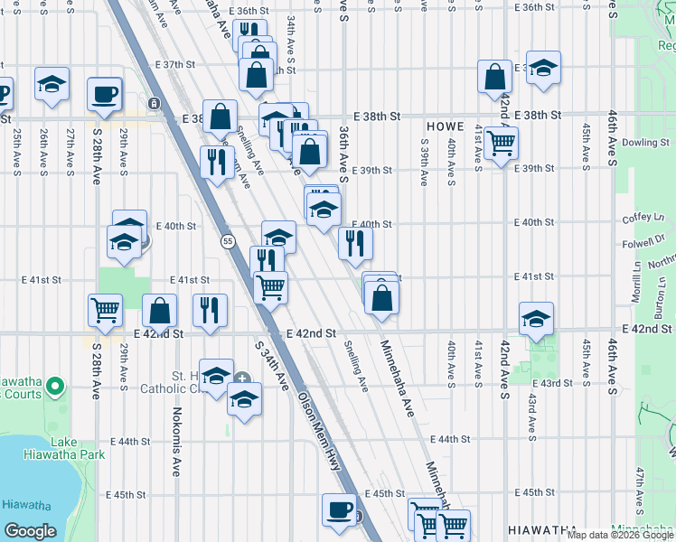 map of restaurants, bars, coffee shops, grocery stores, and more near 4029 Minnehaha Avenue in Minneapolis