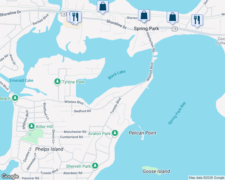 map of restaurants, bars, coffee shops, grocery stores, and more near 4446 Denbigh Road in Mound