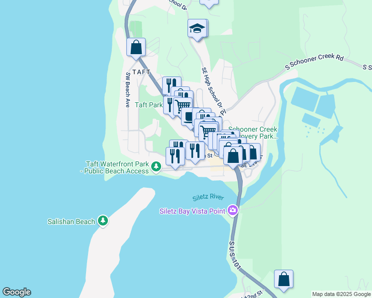 map of restaurants, bars, coffee shops, grocery stores, and more near 905 Southwest 48th Street in Lincoln City