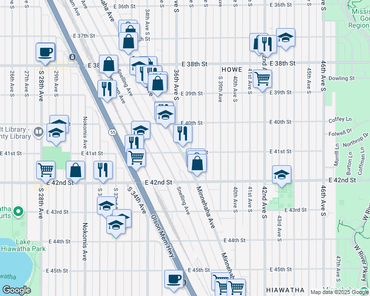 map of restaurants, bars, coffee shops, grocery stores, and more near 4037 37th Avenue South in Minneapolis