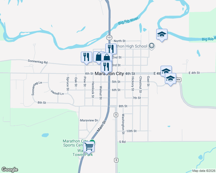 map of restaurants, bars, coffee shops, grocery stores, and more near in Marathon City
