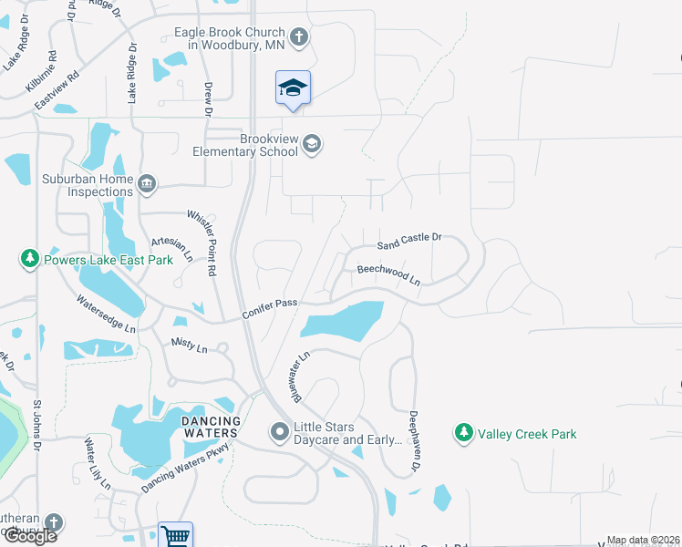 map of restaurants, bars, coffee shops, grocery stores, and more near 11256 Beechwood Lane in Woodbury
