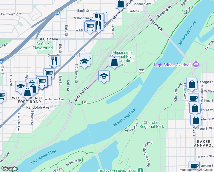map of restaurants, bars, coffee shops, grocery stores, and more near 355 Randolph Avenue in Saint Paul