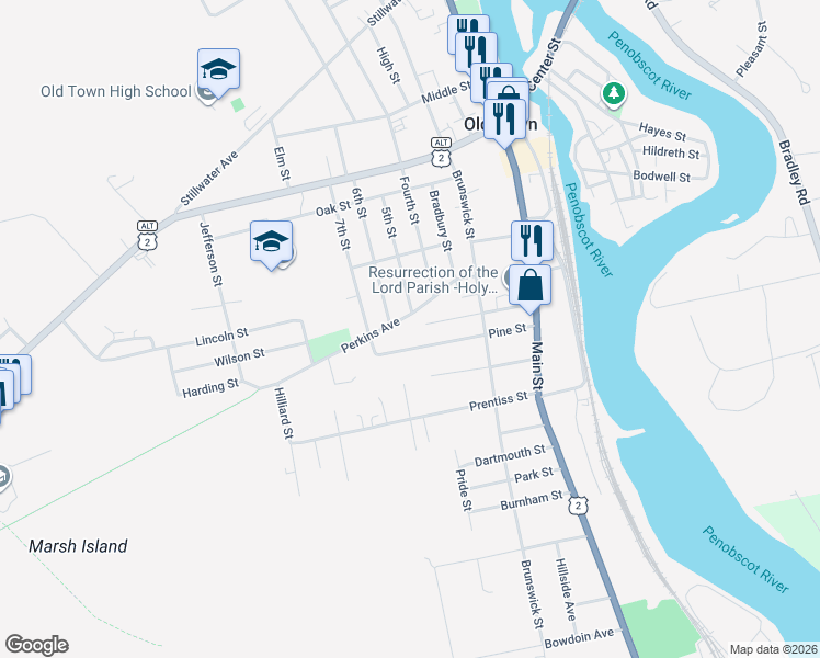 map of restaurants, bars, coffee shops, grocery stores, and more near 69 Perkins Avenue in Old Town