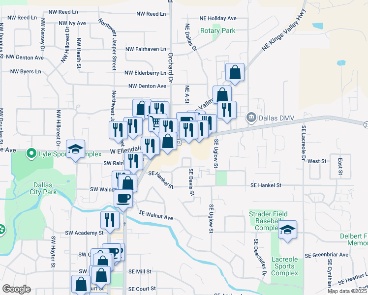 map of restaurants, bars, coffee shops, grocery stores, and more near 205 East Ellendale Avenue in Dallas