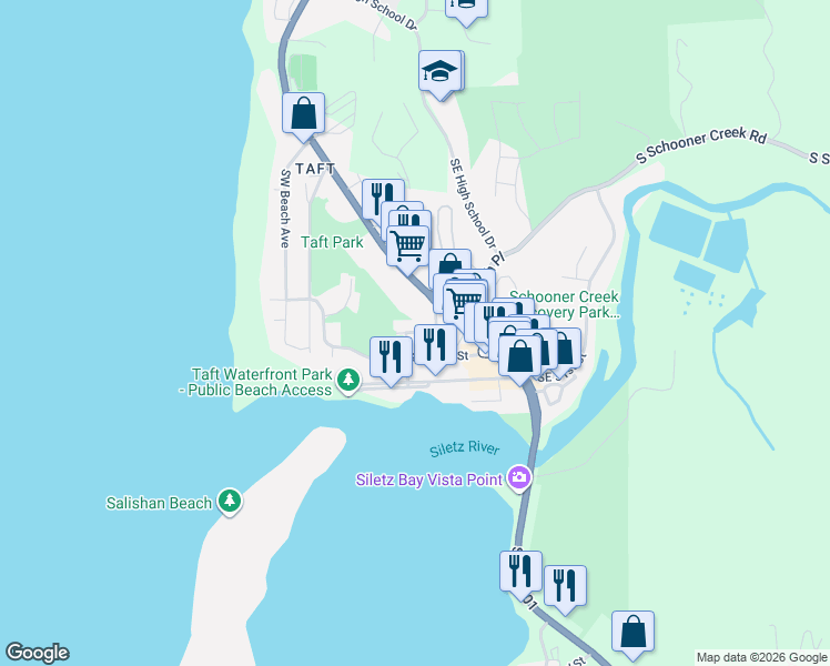 map of restaurants, bars, coffee shops, grocery stores, and more near 920 Southwest 48th Street in Lincoln City