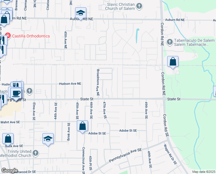 map of restaurants, bars, coffee shops, grocery stores, and more near 158 Bayview Way Northeast in Salem
